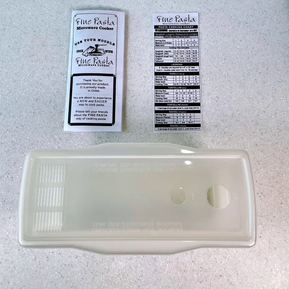 Charleston Wraps Fine Pasta Microwave Cooker with Strainer Lid and Cooking Chart